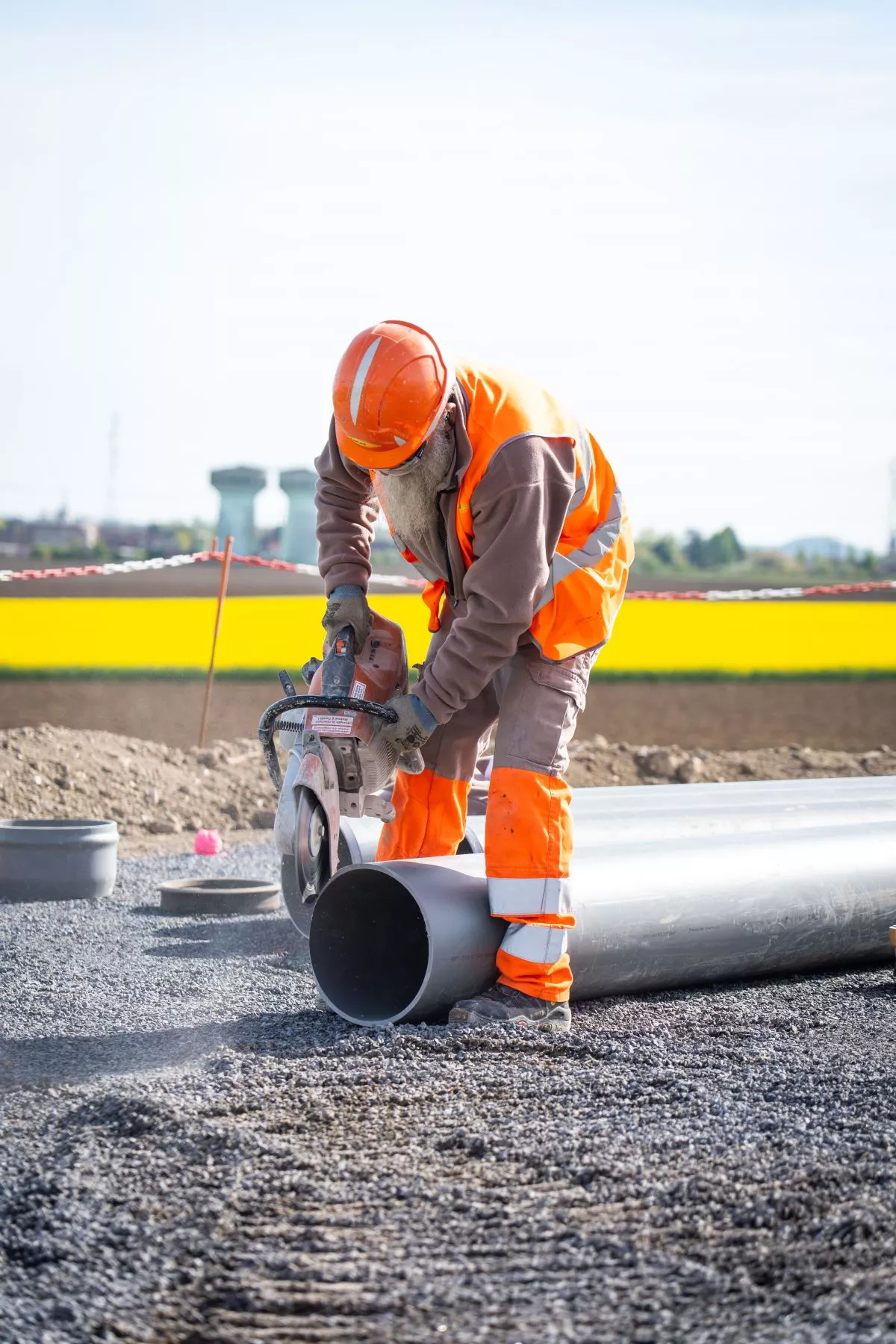 Building construction site with sanitation systems in the 62 region